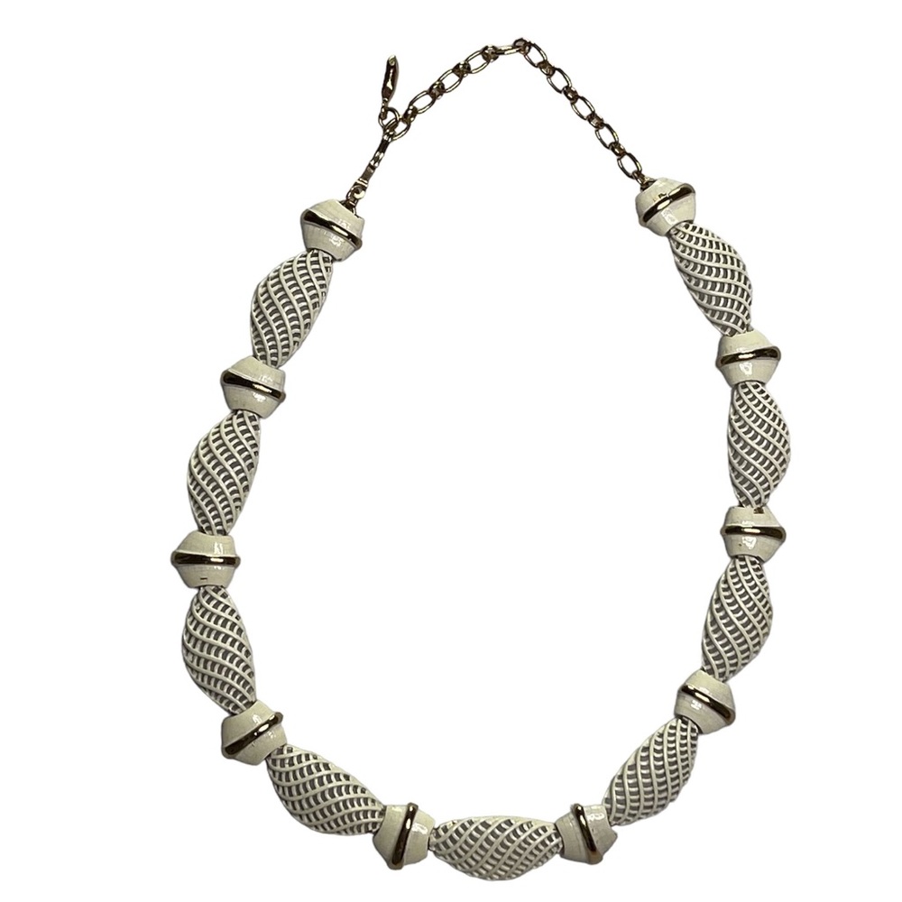 Cream enamel and gold choker necklace